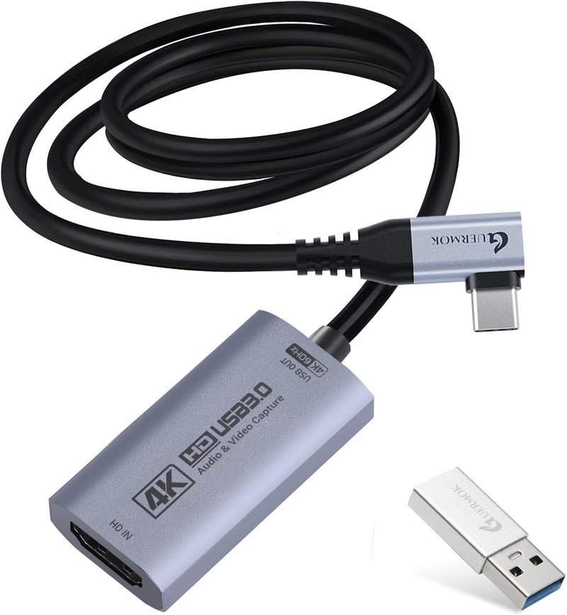 Guermok 4K 60FPS Video Capture Card, 90° USBC, 3.3ft, 1080P 240FPS USB 3.0 HDMI to USB A/C Capture Card for Streaming, Works with iPad, Mac OS, PC, Quest 3, OBS, PS5/4, Switch2/1, Xbox, Camera - Image 1